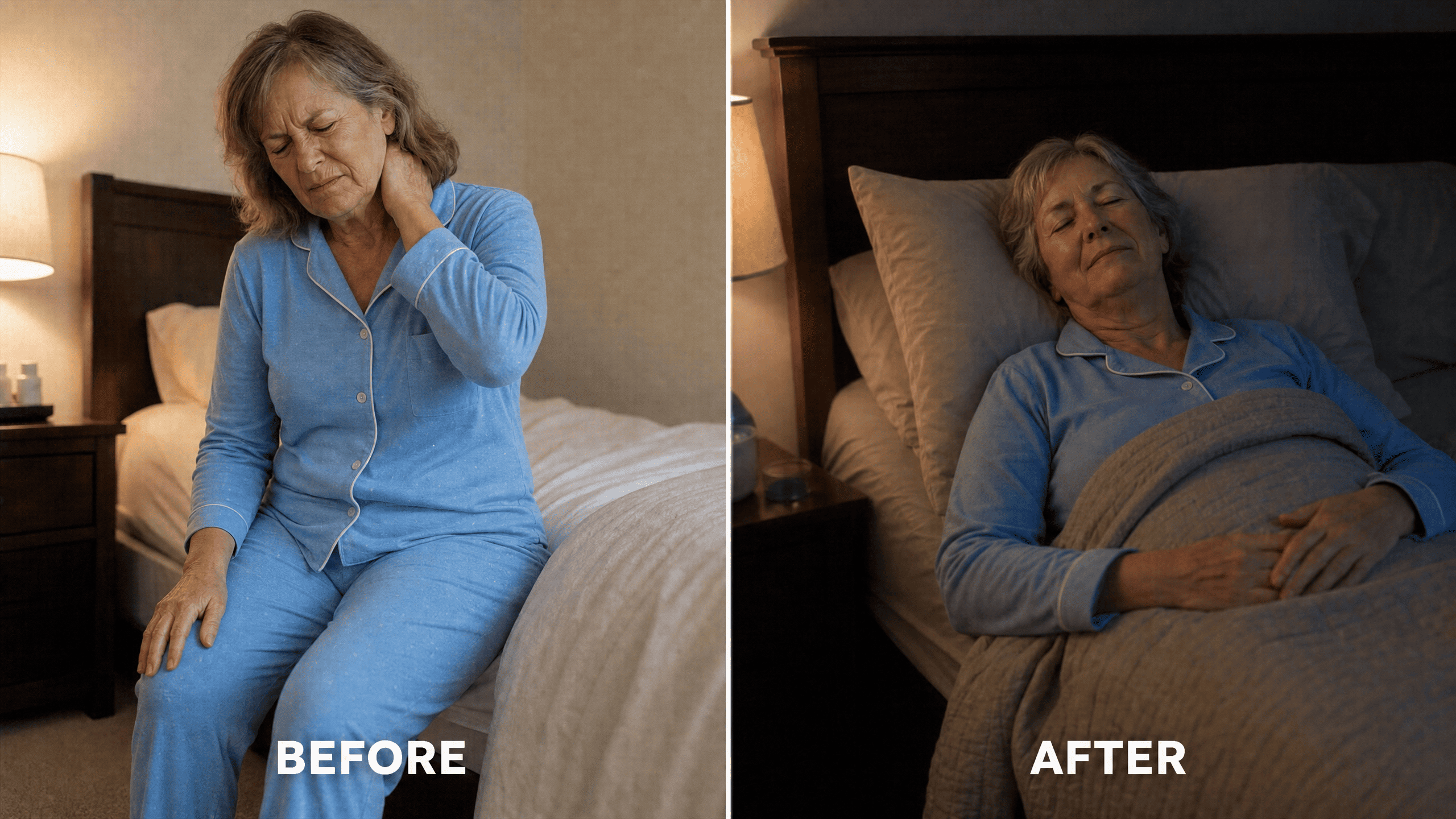 Person sleeping peacefully through the night without burning neck pain