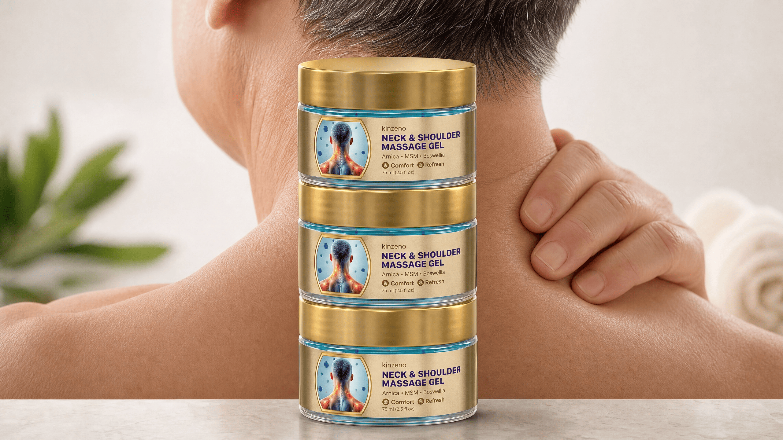 Kinzeno pain relief gel product tube on white surface