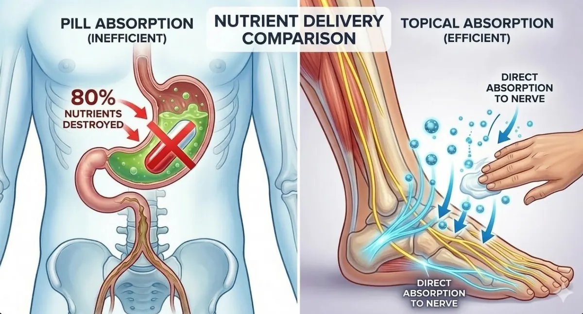 Transdermal magnesium application to the soles of the feet
